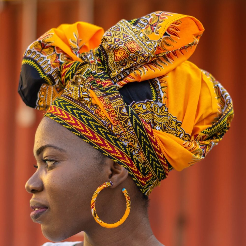 Matching - African Dashiki Head Wrap & Earrings-OR